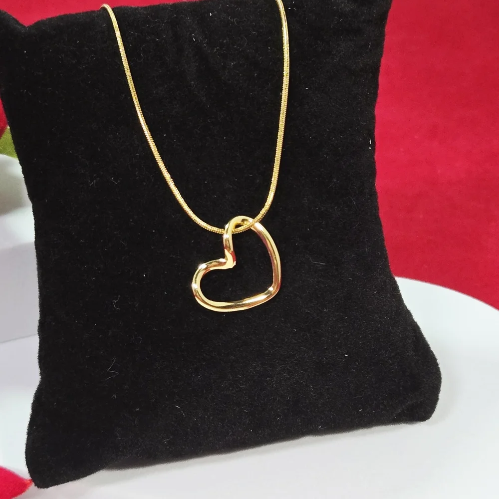Gold Heart Pendant Necklace Snake Chain Titanium Steel Sweet Romantic Love Gift